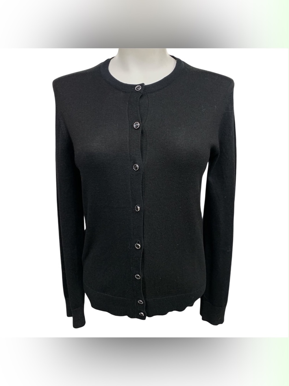 Dear Rose Black Button-Front Crewneck Cardigan Size M